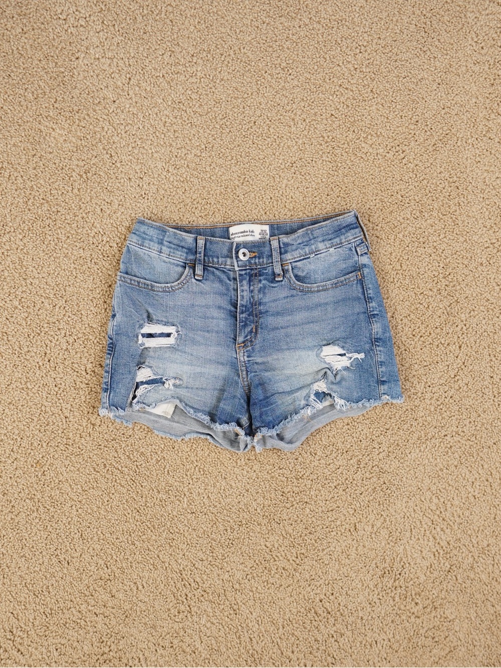 abercrombie kids light blue distressed denim shorts
